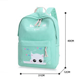 Cartoon Cat Canvas School Backpack Set for Girls