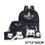 Cartoon Cat Canvas School Backpack Set for Girls