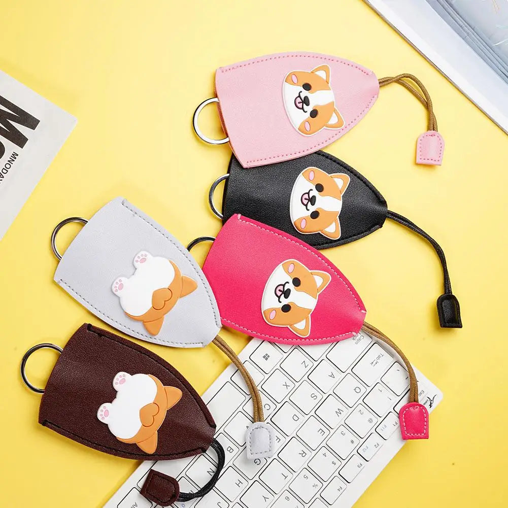 Cartoon Corgi Unisex Key Bag PU Leather Key Wallet Car Key Holder Case
