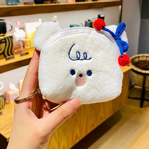 Cartoon Furry Clutch Coin Pouch Mini Wallet Purse Earphone Storage Bag Keyring
