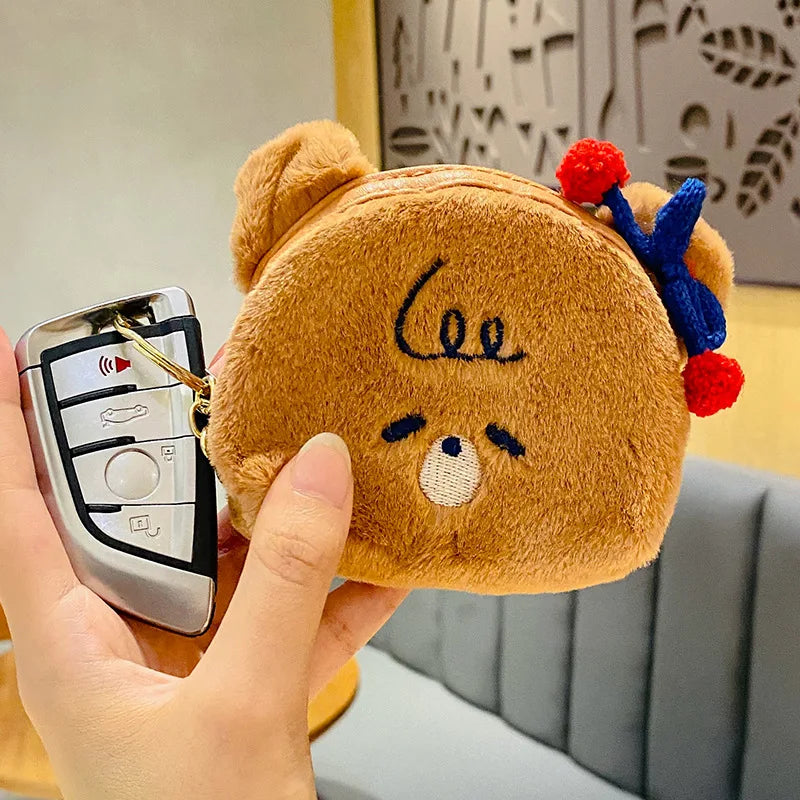 Cartoon Furry Clutch Coin Pouch Mini Wallet Purse Earphone Storage Bag Keyring