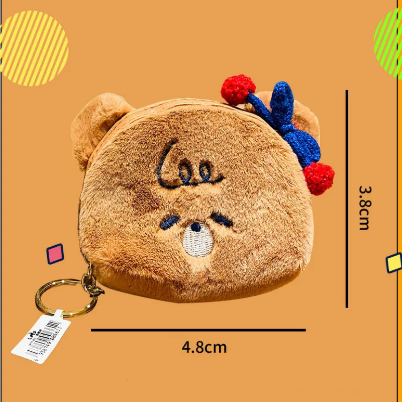 Cartoon Furry Clutch Coin Pouch Mini Wallet Purse Earphone Storage Bag Keyring