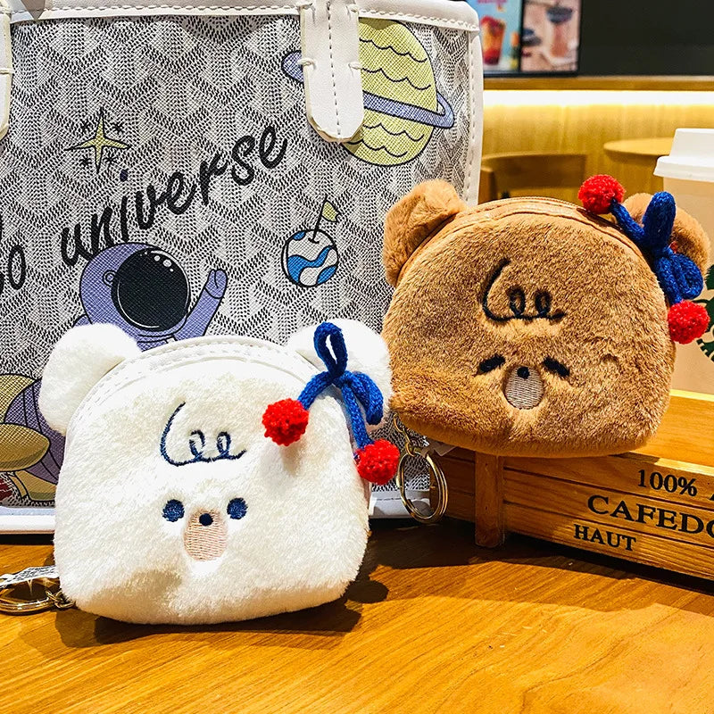 Cartoon Furry Clutch Coin Pouch Mini Wallet Purse Earphone Storage Bag Keyring