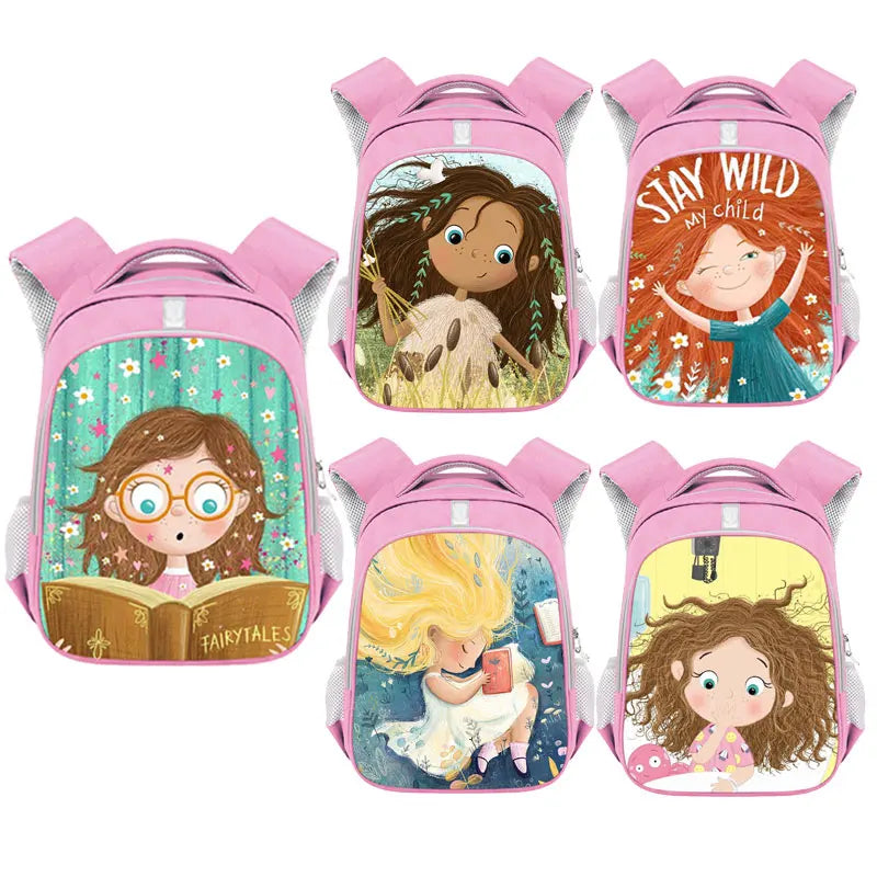 Cartoon Girl with Books School Bag 13 Inch Kids Backpack