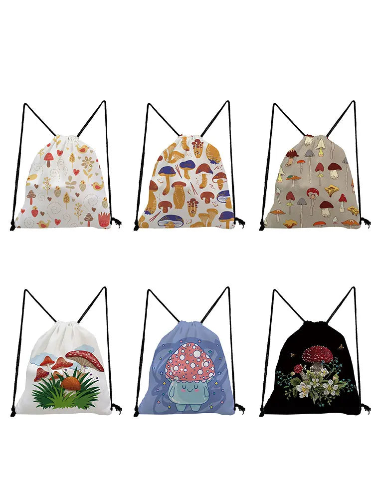 Cartoon Mushroom Printed Backpack Child Mini Drawstring Bag