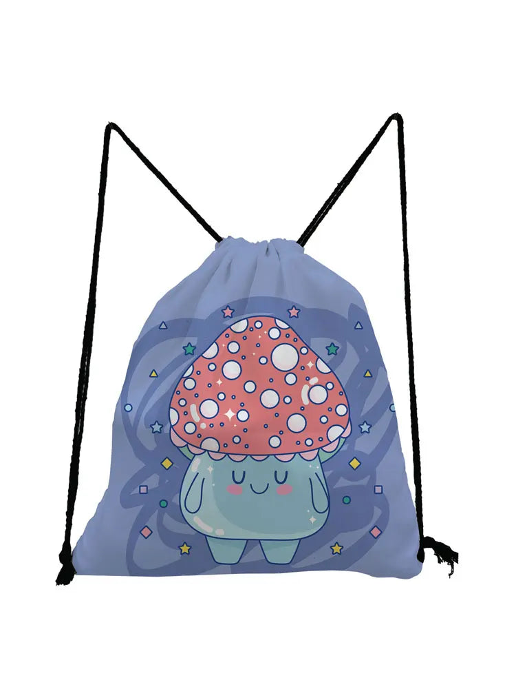 Cartoon Mushroom Printed Backpack Child Mini Drawstring Bag