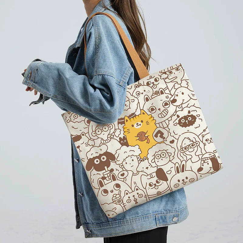 Cartoon Printing Canvas Shoulder Bag Women's Handbags Lady 40*6*35cm