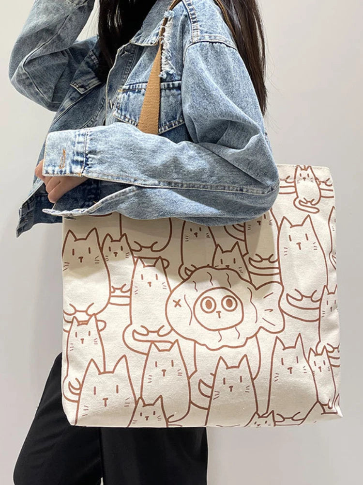 Cartoon Printing Canvas Shoulder Bag Women's Handbags Lady 40*6*35cm