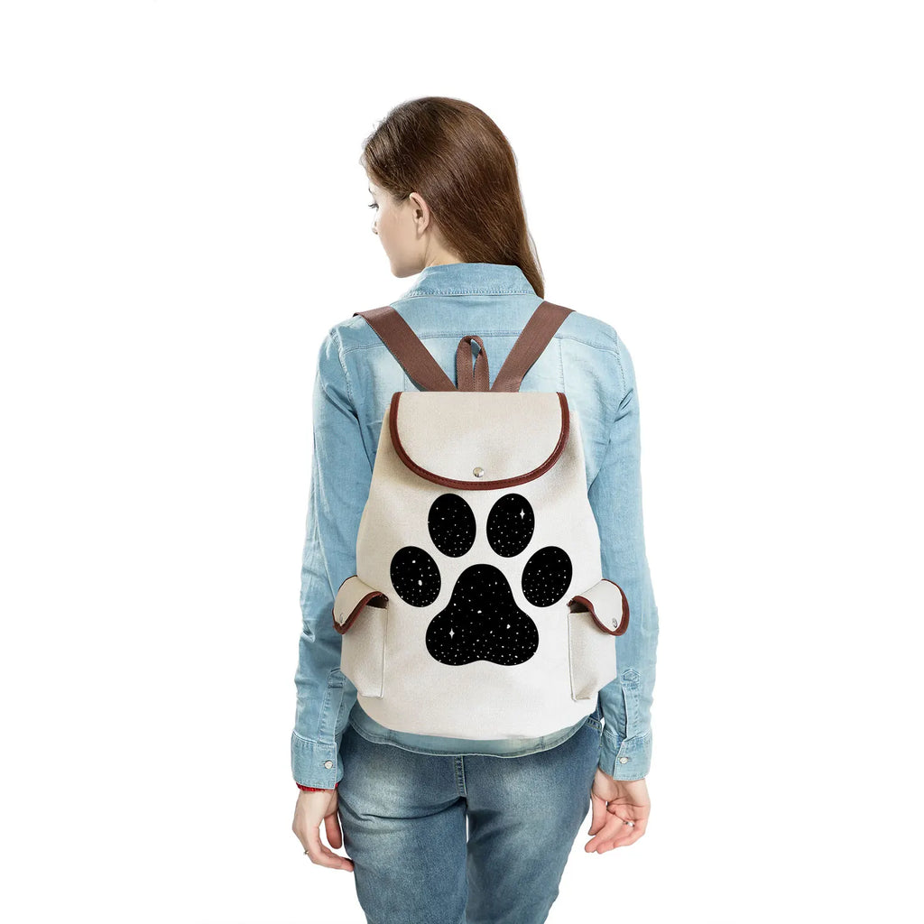 Cartoon Dog Paw Funny Women Backpack Drawstring Bags Linen Backpacks