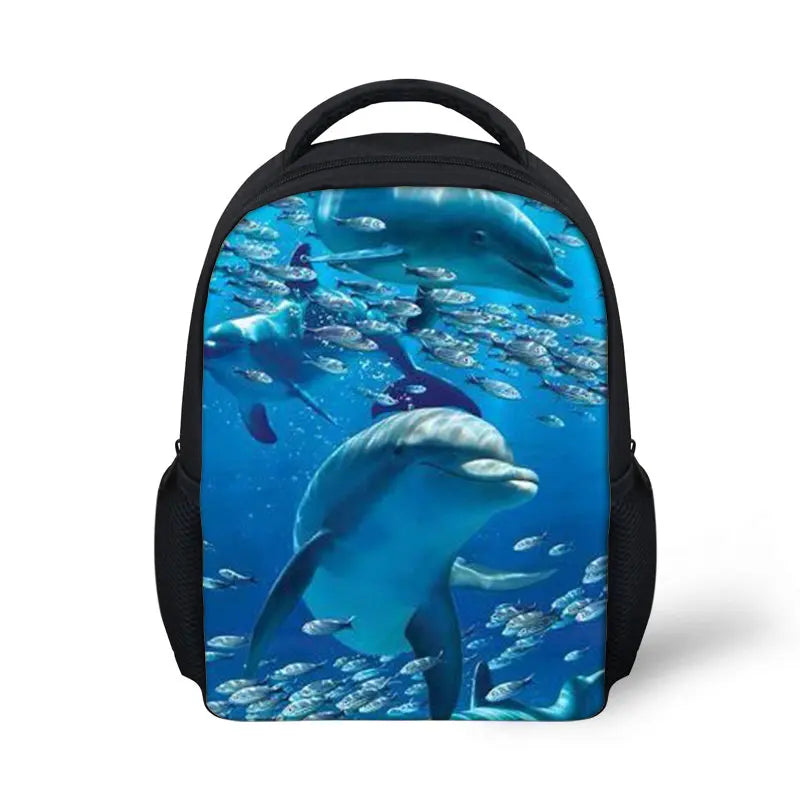 Cartoon Dolphin Print Small Children Schoolbag Boys Girls Mini School Bags