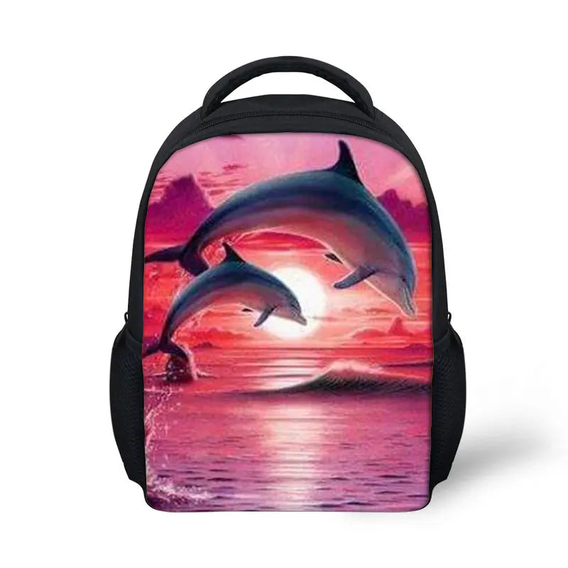 Cartoon Dolphin Print Small Children Schoolbag Boys Girls Mini School Bags