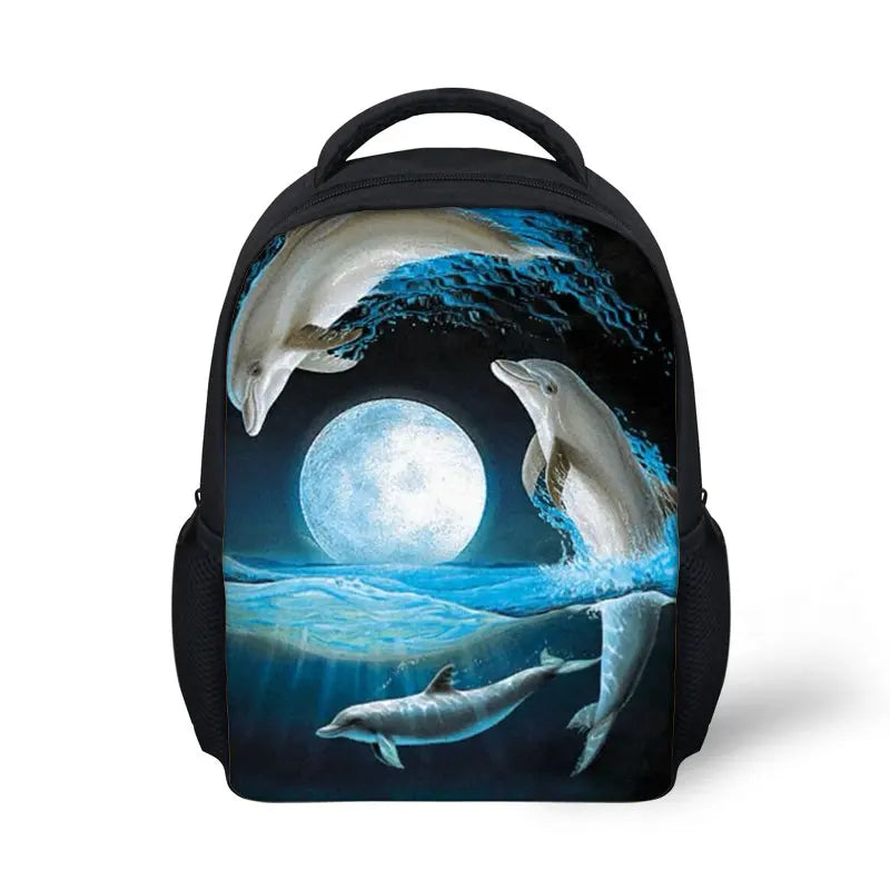 Cartoon Dolphin Print Small Children Schoolbag Boys Girls Mini School Bags
