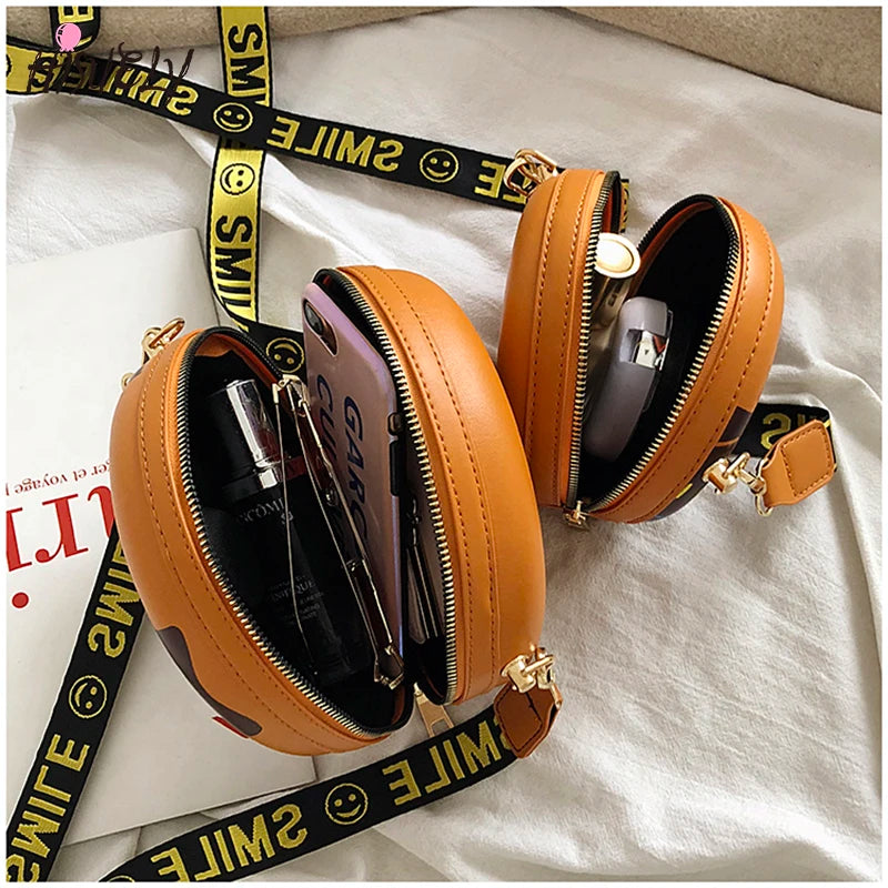 Cartoon Donut Shoulder Bag Crossbody Girls Round Purse Harajuku