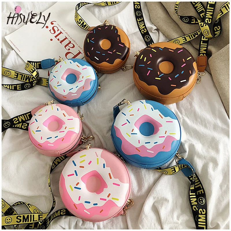 Cartoon Donut Shoulder Bag Crossbody Girls Round Purse Harajuku