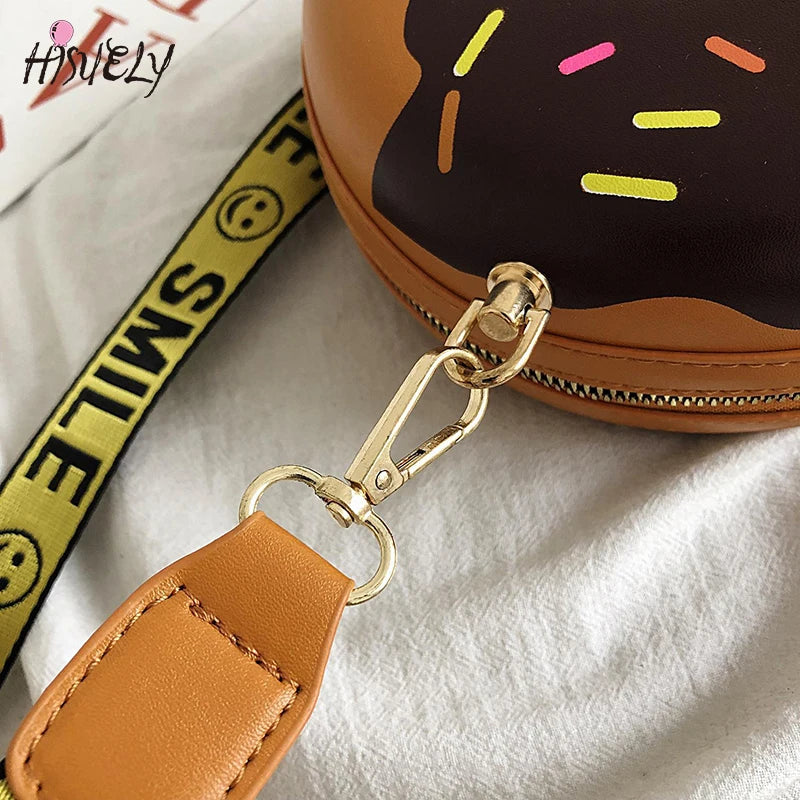 Cartoon Donut Shoulder Bag Crossbody Girls Round Purse Harajuku