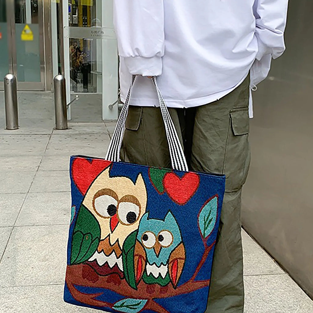 Cartoon Embroidered Print Canvas Bag Shoulder Straps for Men and Women