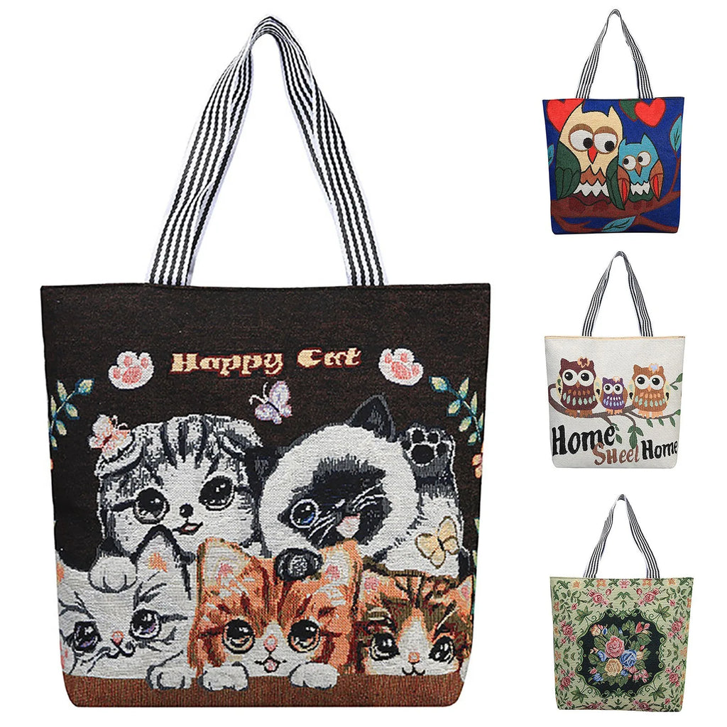 Cartoon Embroidered Print Canvas Bag Shoulder Straps for Men and Women