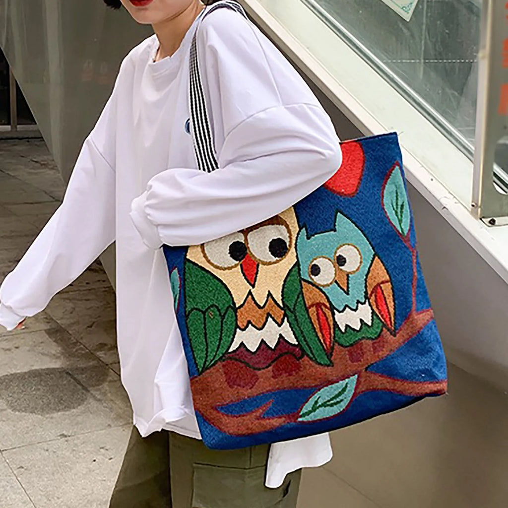 Cartoon Embroidered Print Canvas Bag Shoulder Straps for Men and Women