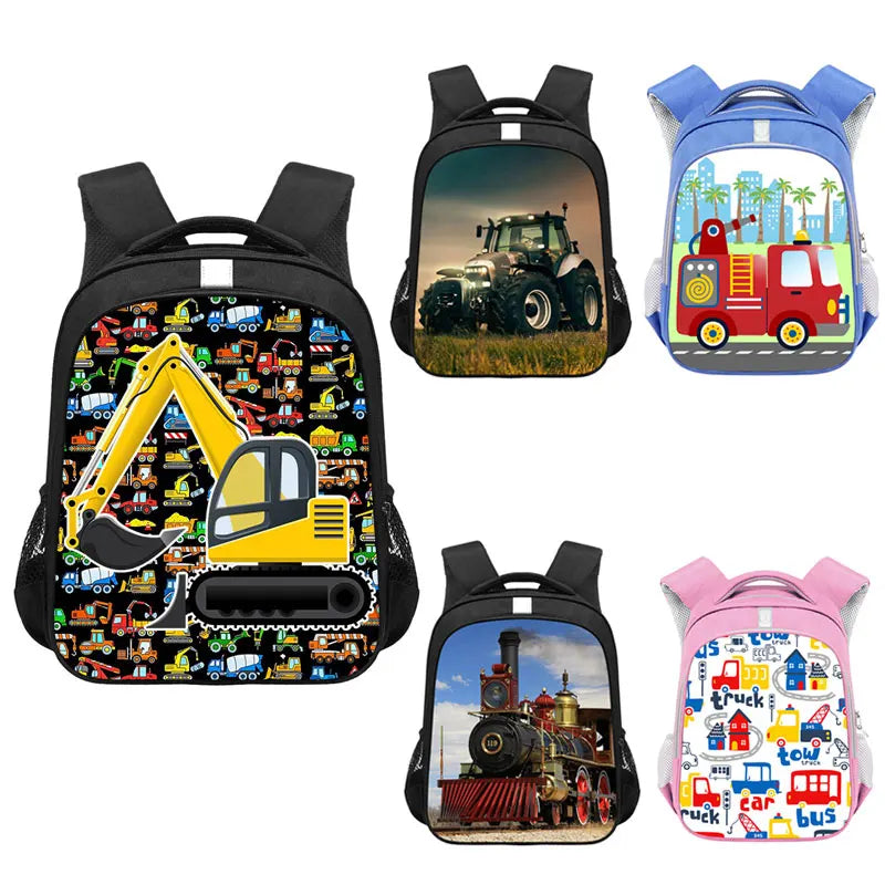 Cartoon Excavator Tractor Fire Truck Backpack for Kids