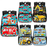 Cartoon Fireman Excavator Firetruck Backpack for School