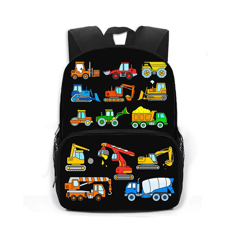 Cartoon Fireman Excavator Firetruck Backpack for School