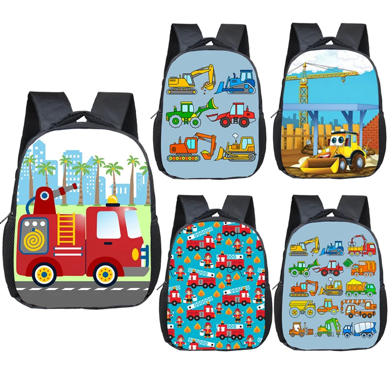Cartoon Firetruck Excavator Tractor Backpack for Kids