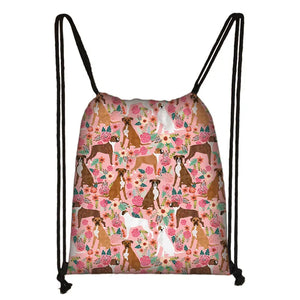 Cartoon Flowers Cats Dogs Drawstring Bag Learning Backpack