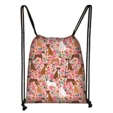 Cartoon Flowers Cats Dogs Drawstring Bag Learning Backpack