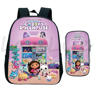 Gabbys Dollhouse Backpack 2Pcs/Set Kids School Bag Pen Bag Boys Girls Bookbag