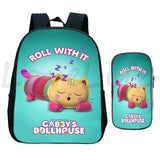 Gabbys Dollhouse Backpack 2Pcs/Set Kids School Bag Pen Bag Boys Girls Bookbag
