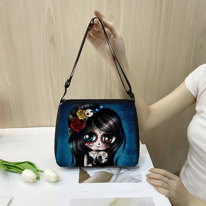 Cartoon Gothic Girl Printing Shopping Bag Canvas Messenger Bag
