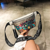 Cartoon Graffiti PU Leather Waist Bag for Women Hip Hop Fanny Pack