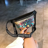 Cartoon Graffiti PU Leather Waist Bag for Women Hip Hop Fanny Pack