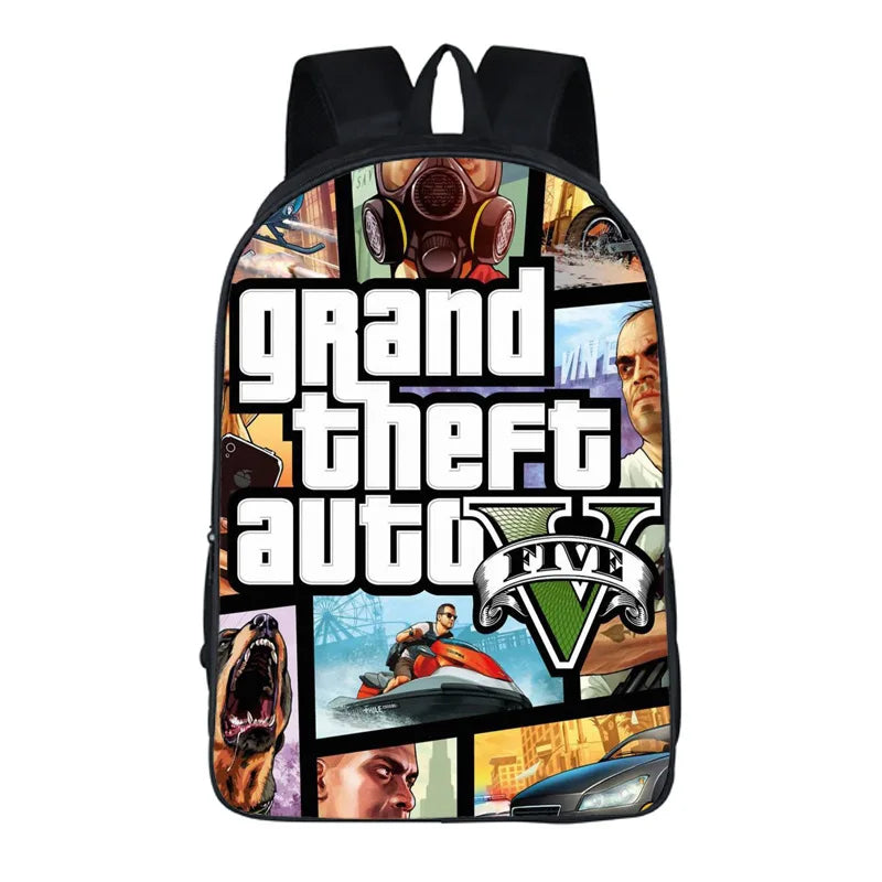 Cartoon GTA5 3D Backpack School Bag Book Bag Zipper Messenger