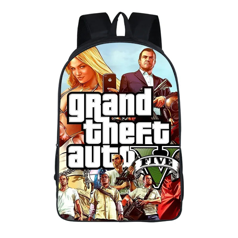 Cartoon GTA5 3D Backpack School Bag Zipper Messenger