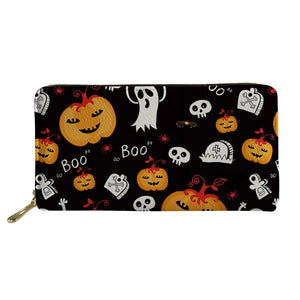 Cartoon Pumpkin Pattern Long Wallet Teenager Zipper Card Clip Bag Unisex