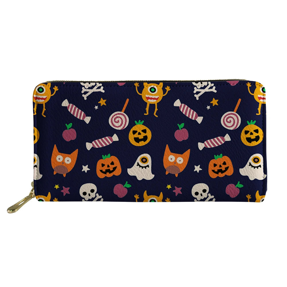 Cartoon Pumpkin Pattern Long Wallet Teenager Zipper Card Clip Bag Unisex