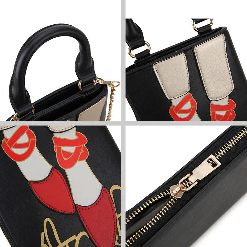 Cartoon High Heels Pattern Satchel Handbag for Women