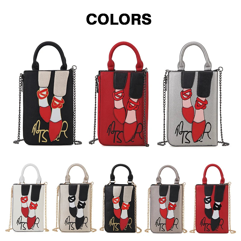 Cartoon High Heels Pattern Satchel Handbag for Women