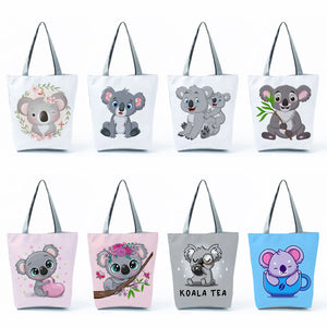 Cartoon Koala Print Tote Bag for Women Eco-Friendly