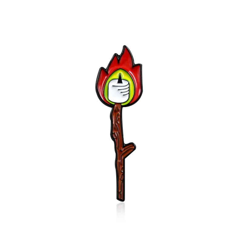 Cartoon Match Candle Flame Enamel Brooch