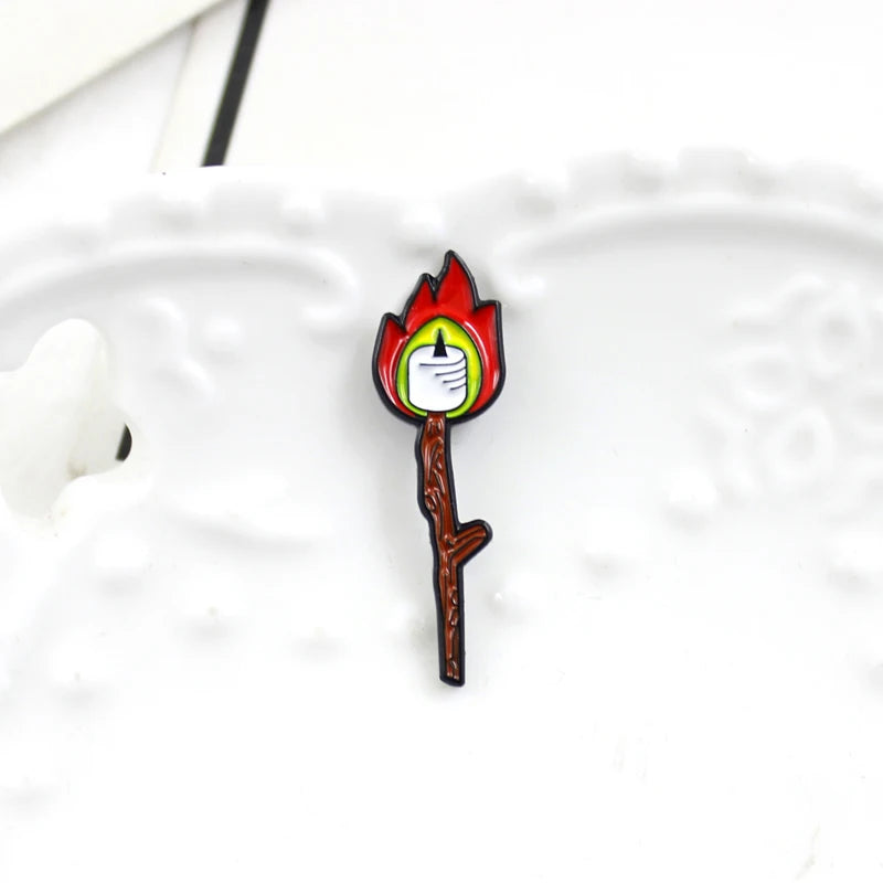 Cartoon Match Candle Flame Enamel Brooch