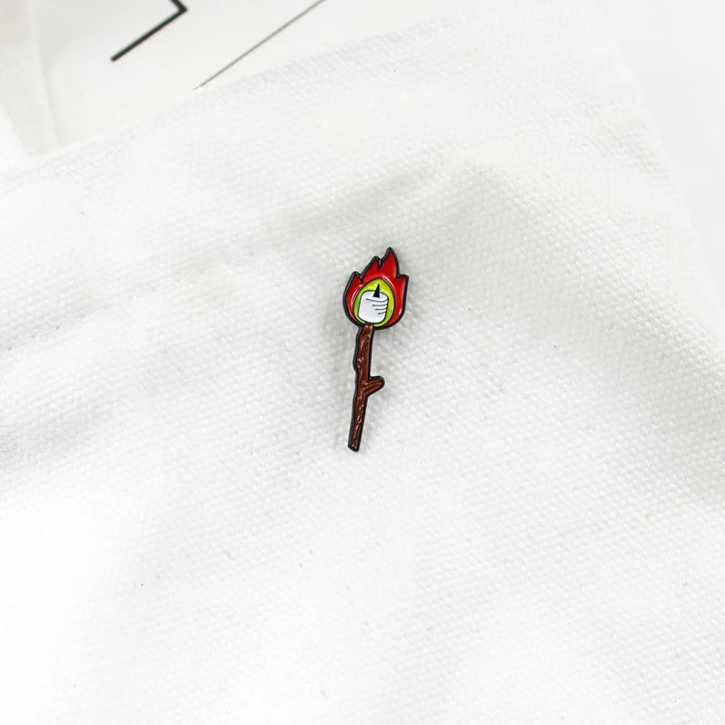 Cartoon Match Candle Flame Enamel Brooch