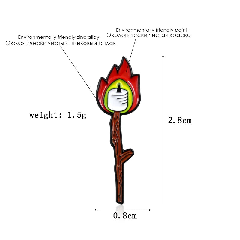 Cartoon Match Candle Flame Enamel Brooch