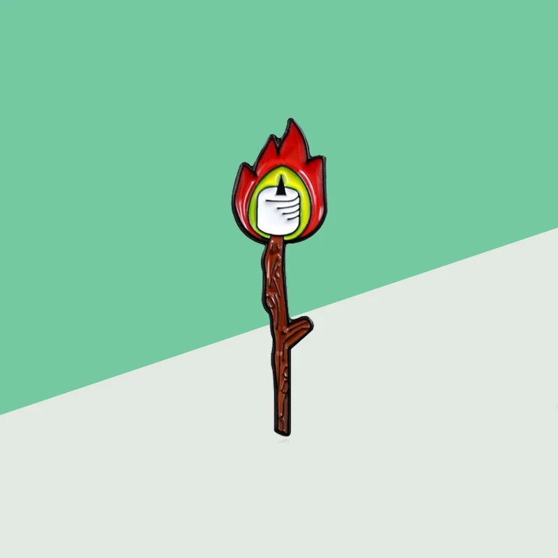Cartoon Match Candle Flame Enamel Brooch
