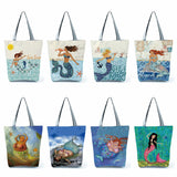 Cartoon Mermaid Printed Tote Travel Eco Friendly Women Shoulder Bags