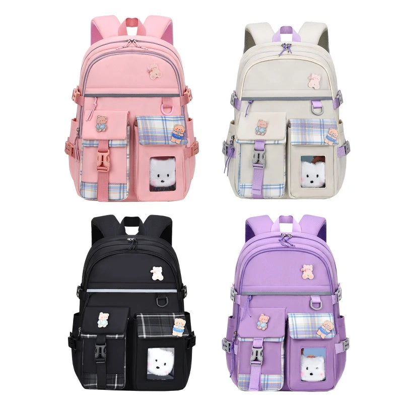 Cartoon Pocket Nylon Backpack Travel Rucksack Casual Daypack School Bag for Girl