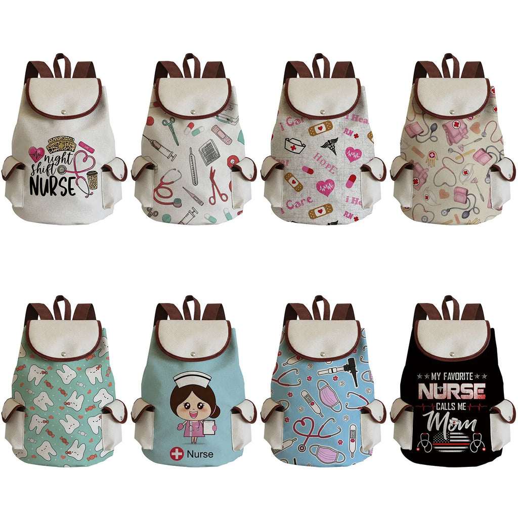 Cartoon Nurse Doctor Women's Backpack Mask Thermometer Print School Book Bag