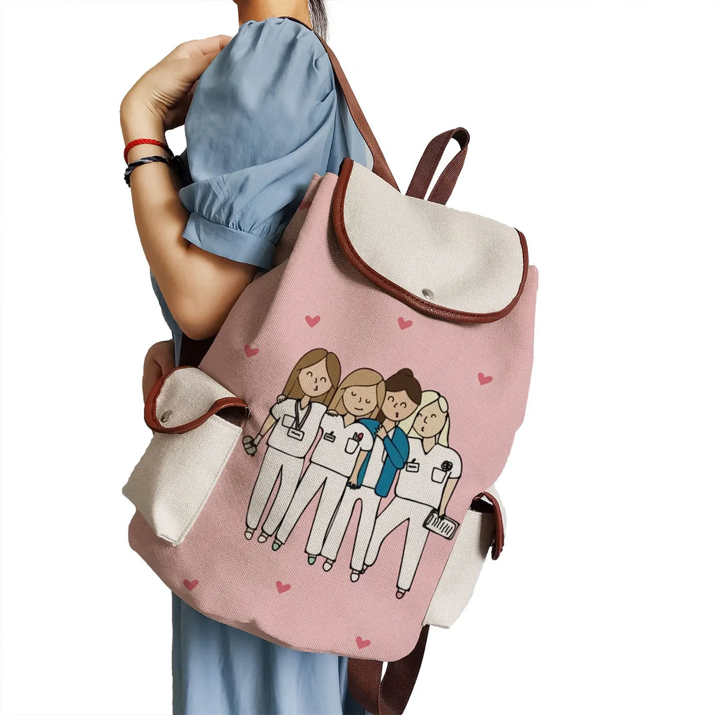 Cartoon Nurse Print Women's Backpack Large Capacity Portable Travel Outdoor Pack