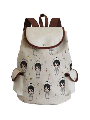Cartoon Nurse Print Drawstring Backpack Large Capacity Women's Bag